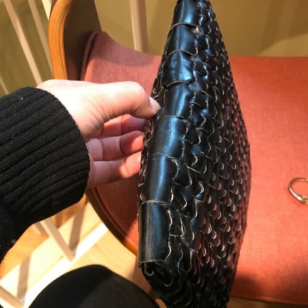 ​Vintage ​Black Leather Woven Wristlet Clutch Bag - Picture 8 of 8